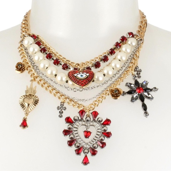 Betsey Johnson Jewelry - Rare betsey Johnson Gold and Red Heart Charm Necklace
